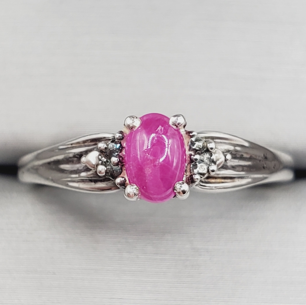 Genuine Oval Pink Sapphire Ring Cabochon Ring 925 Sterling Silver Ring